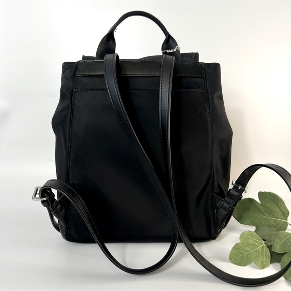 Michael Kors Medium Logo Drawstring Backpack Black/White NWT - Picture 2 of 14